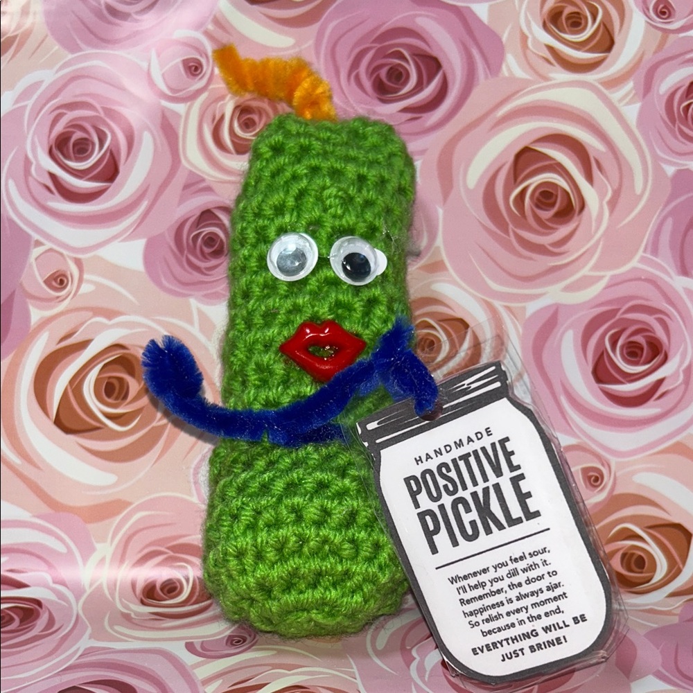Handmade crocheted Positive Pickle Plush